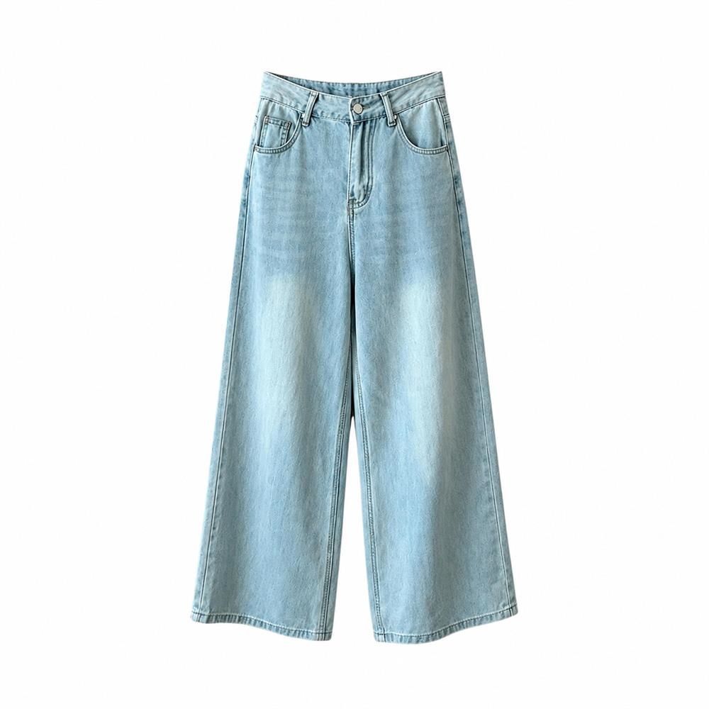 デニムパンツ レディース ワイドパンツ ハイウエスト ジーンズ ゆったり 体型カバー 着痩せ ロングパンツ カジュアル 美脚 脚長 ストレート ボトムス 春夏秋 通勤 通学 ポケット付き｜Clover Rainbow