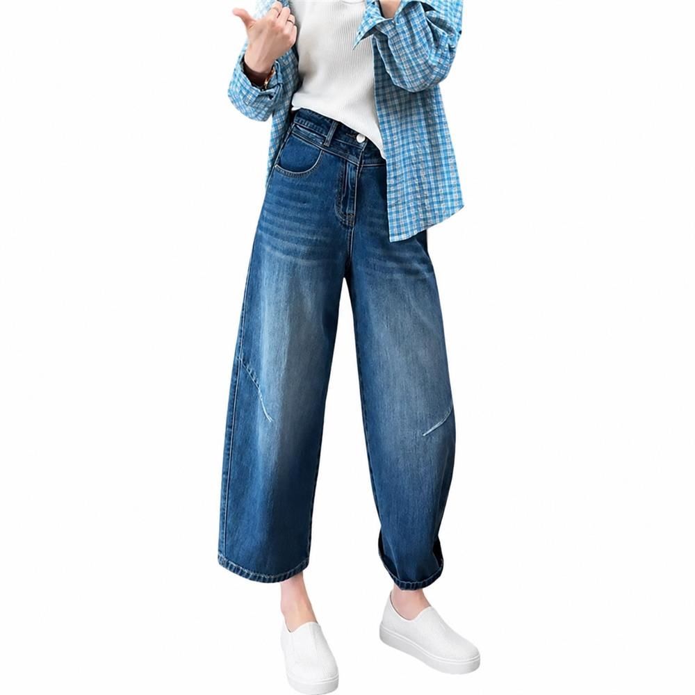 デニムパンツ レディース ワイドパンツ ゆったり ジーンズ ジーパン ハイウエスト 着痩せ 体型カバー バルーンパンツ テーパードパンツ カジュアル クロップド丈 アンクル丈 おしゃれ 楽ちん 美脚｜Clover Rainbow