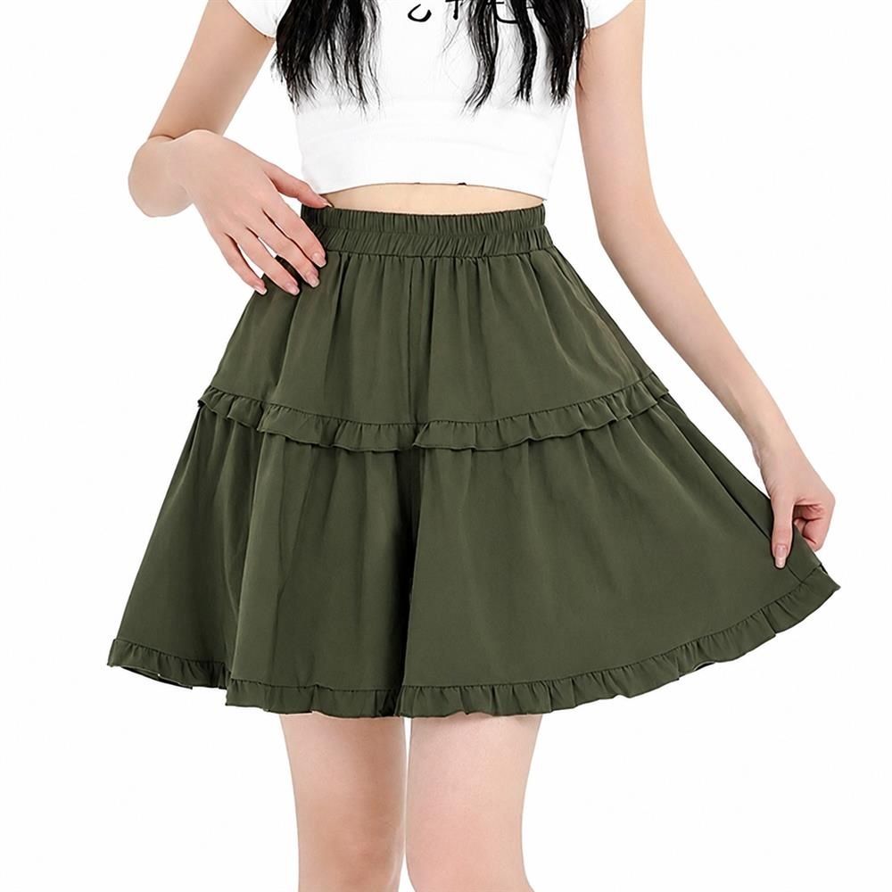キュロットパンツ レディース ショートパンツ ウエストゴム キュロットスカート Aライン ティアード フリル ハイウエスト ショート丈 ワイド ゆったり 体型カバー カジュアル フェミニン|Clover Rainbow