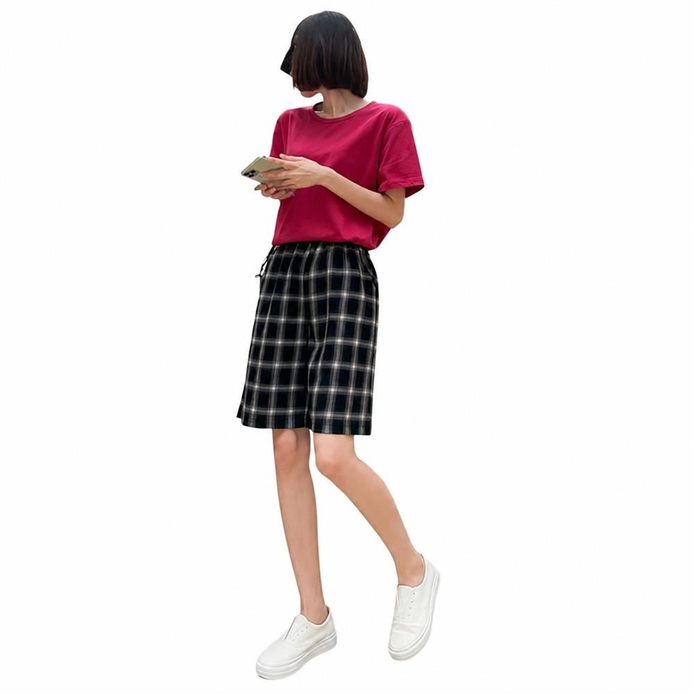 ショートパンツ レディース ハーフパンツ チェック柄 短パン 夏 5分丈 ボトムス ワイド ゆったり ウエストゴム カジュアル ルームウェア スポーツ｜Clover Rainbow