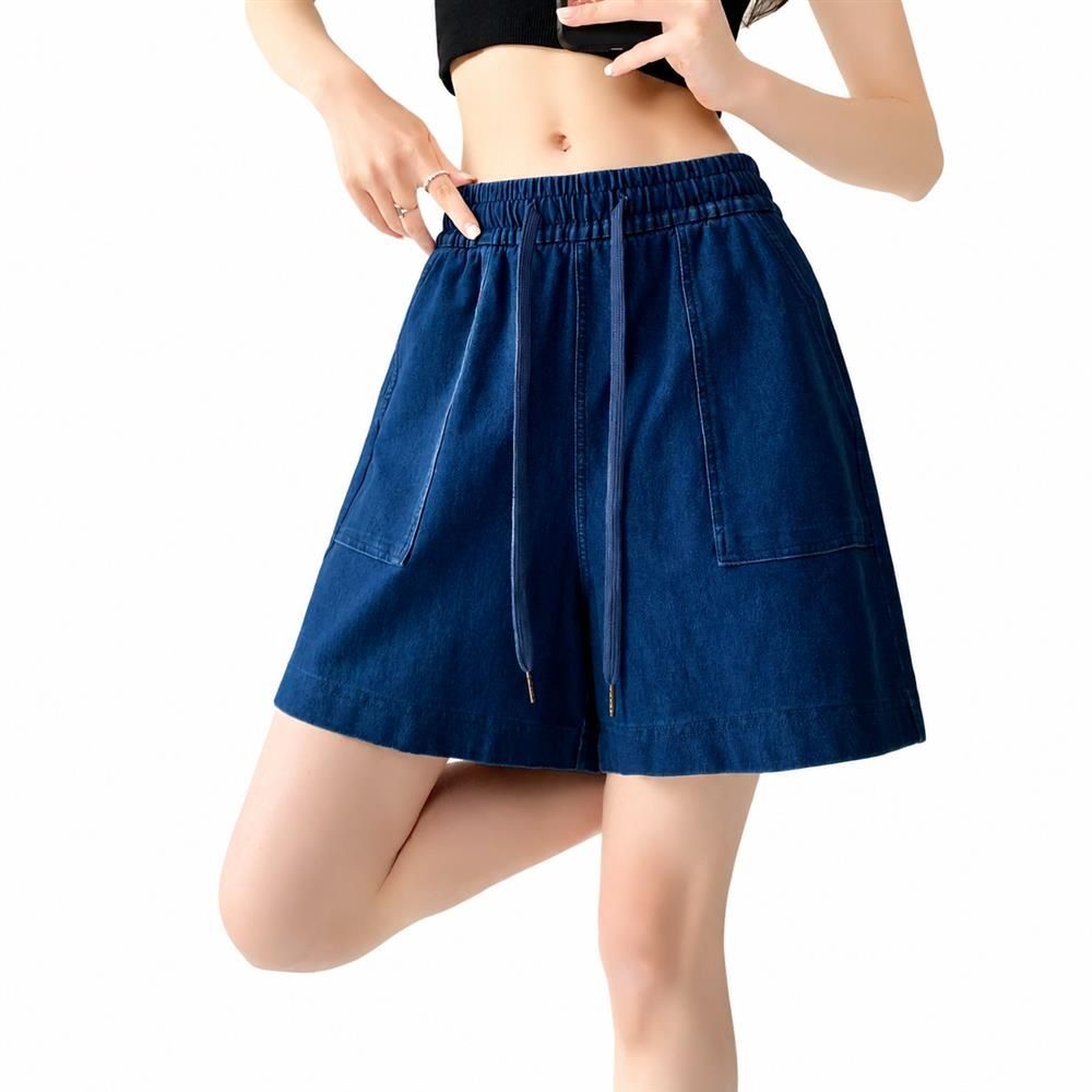 ショートパンツ レディース デニム ハーフパンツ ハイウエスト ウエストゴム 紐付き ポケット付き ワイド ゆったり 体型カバー 美脚 カジュアル ジーパン 短パン 涼しい 通気性 ルームウェア 夏|Clover Rainbow