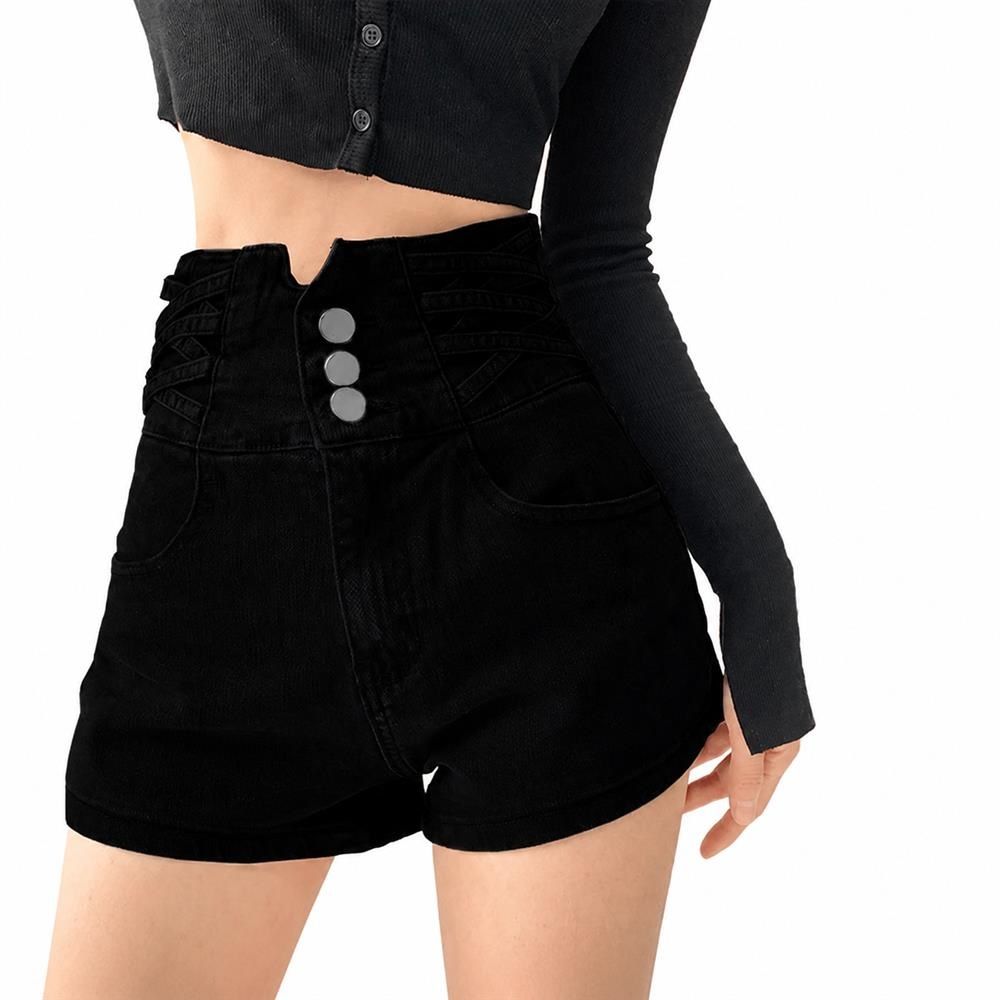 デニムショートパンツ レディース ハイウエスト サイドレースアップ ホットパンツ 脚長効果 スタイルアップ ストリート ギャル 3連ボタン ジーパン 短パン カジュアル デニムパンツ ボ 春 夏 旅行｜Clover Rainbow 9,717円