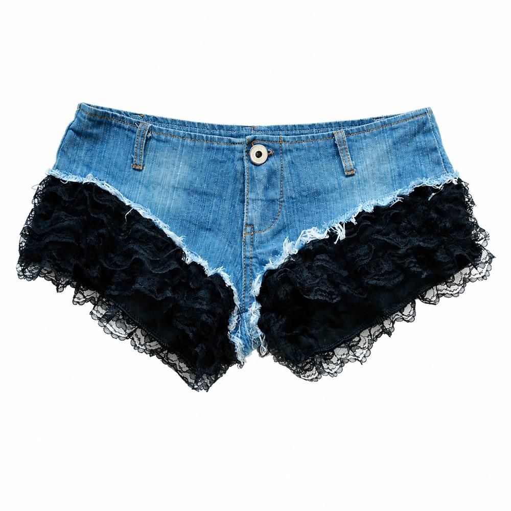 デニムショートパンツ レディース セクシー ホットパンツ レースフリル ダメージ加工 切りっぱなし 美脚 脚長効果 ローライズ ジーンズ ミニ丈 クラブ ダンス衣装｜Clover Rainbow