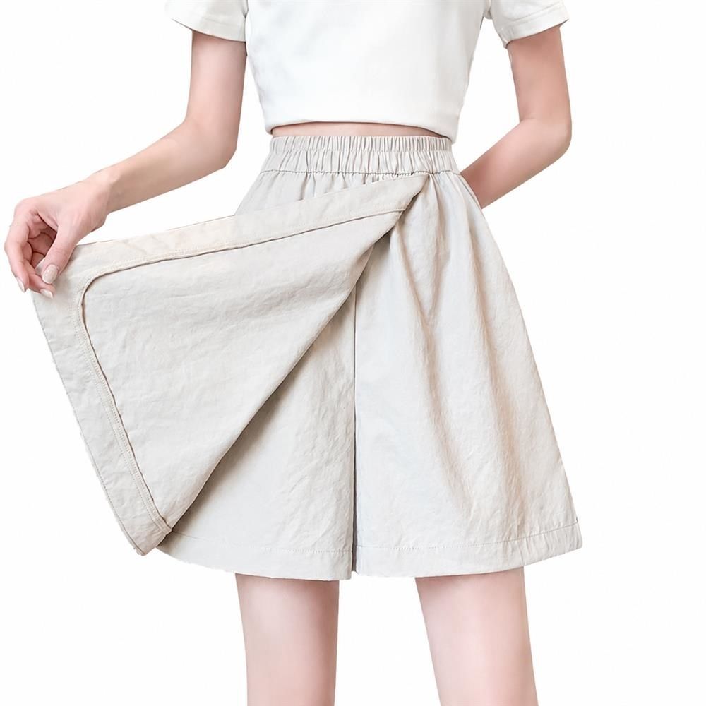 キュロットパンツ レディース ショートパンツ ラップ風 ハイウエスト ウエストゴム Aライン ゆったり 体型カバー 涼しい カジュアル お出かけ｜Clover Rainbow