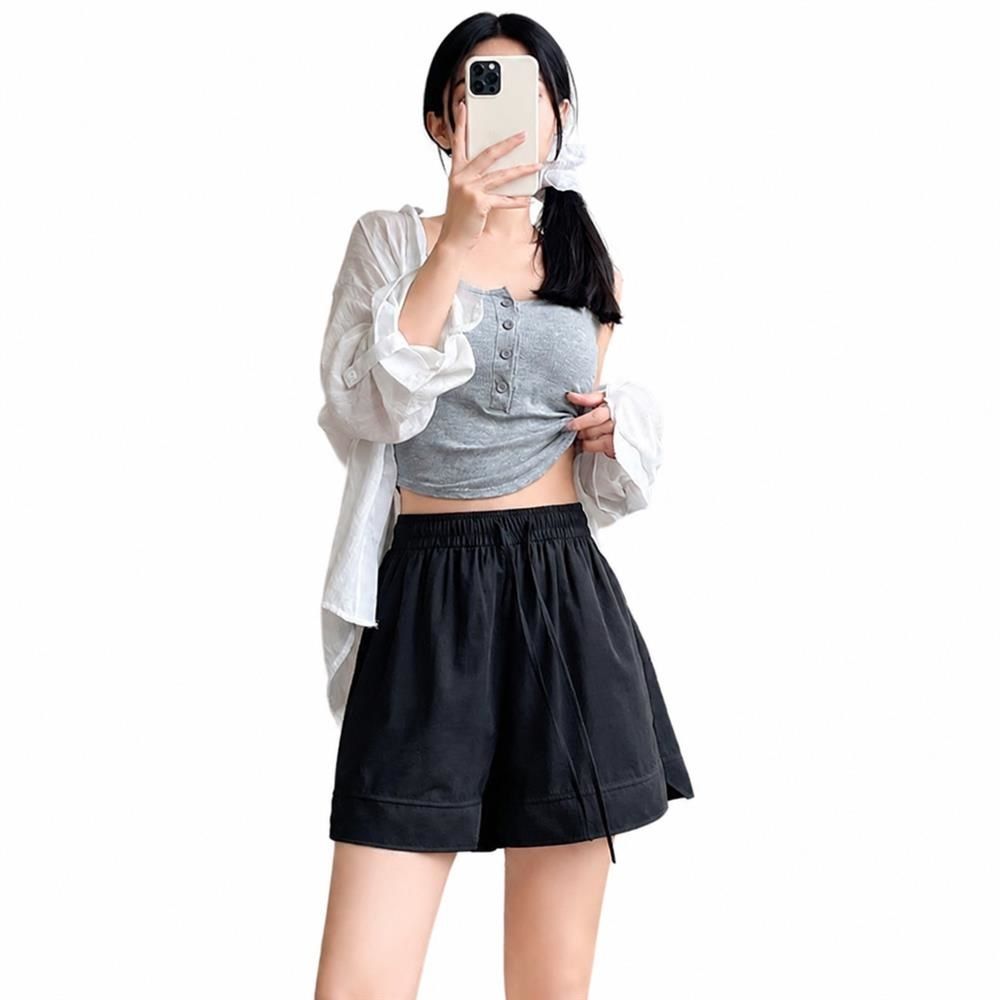 ハーフパンツ レディース 夏 薄手 涼しい ショートパンツ ワイドシルエット ひざ上 5分丈 ウエストゴム ドローストリング 無地 カジュアル ランニング ヨガ ルームウェア 吸汗速乾 部屋着 ボ｜Clover Rainbow