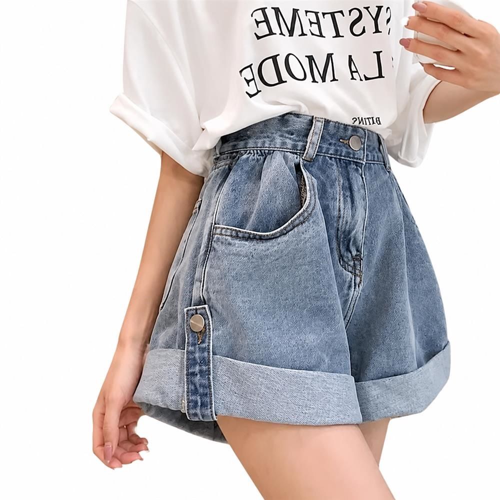 ショートパンツ レディース デニム ハイウエスト ロールアップ ジーンズ ワイド ボ ゆったり カジュアル 体型カバー 着痩せ 脚長 おしゃれ 夏｜Clover Rainbow