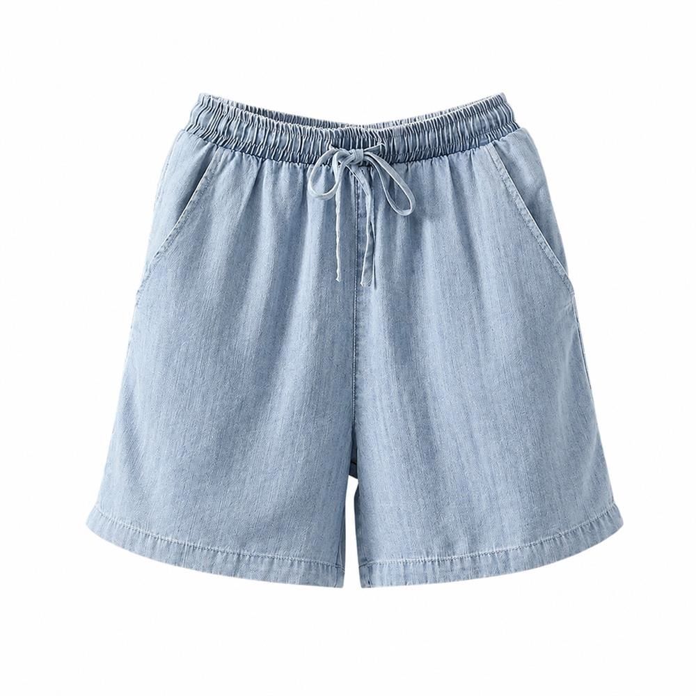 デニム ショートパンツ レディース ハーフパンツ 膝上 ゆったり ワイド キュロット ウエストゴム 紐付き ジーパン 短パン 軽量 涼しい 吸汗速乾 ボ カジュアル 大人 可愛い 夏物 通学 通勤｜Clover Rainbow