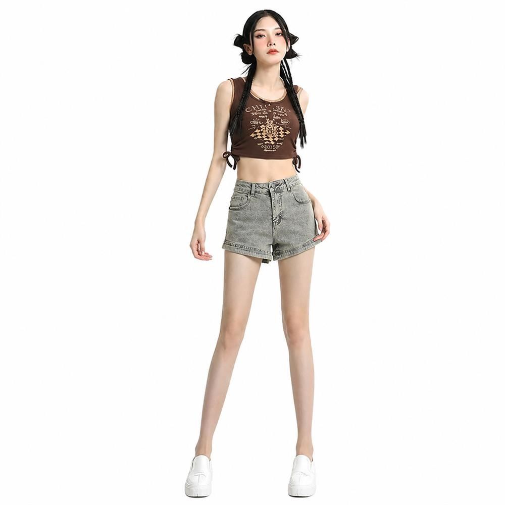 デニムショートパンツ レディース ハイウエスト ホットパンツ 美脚 着痩せ ジーンズ 短パン ロールアップ カジュアル ボ 春 夏|Clover Rainbow