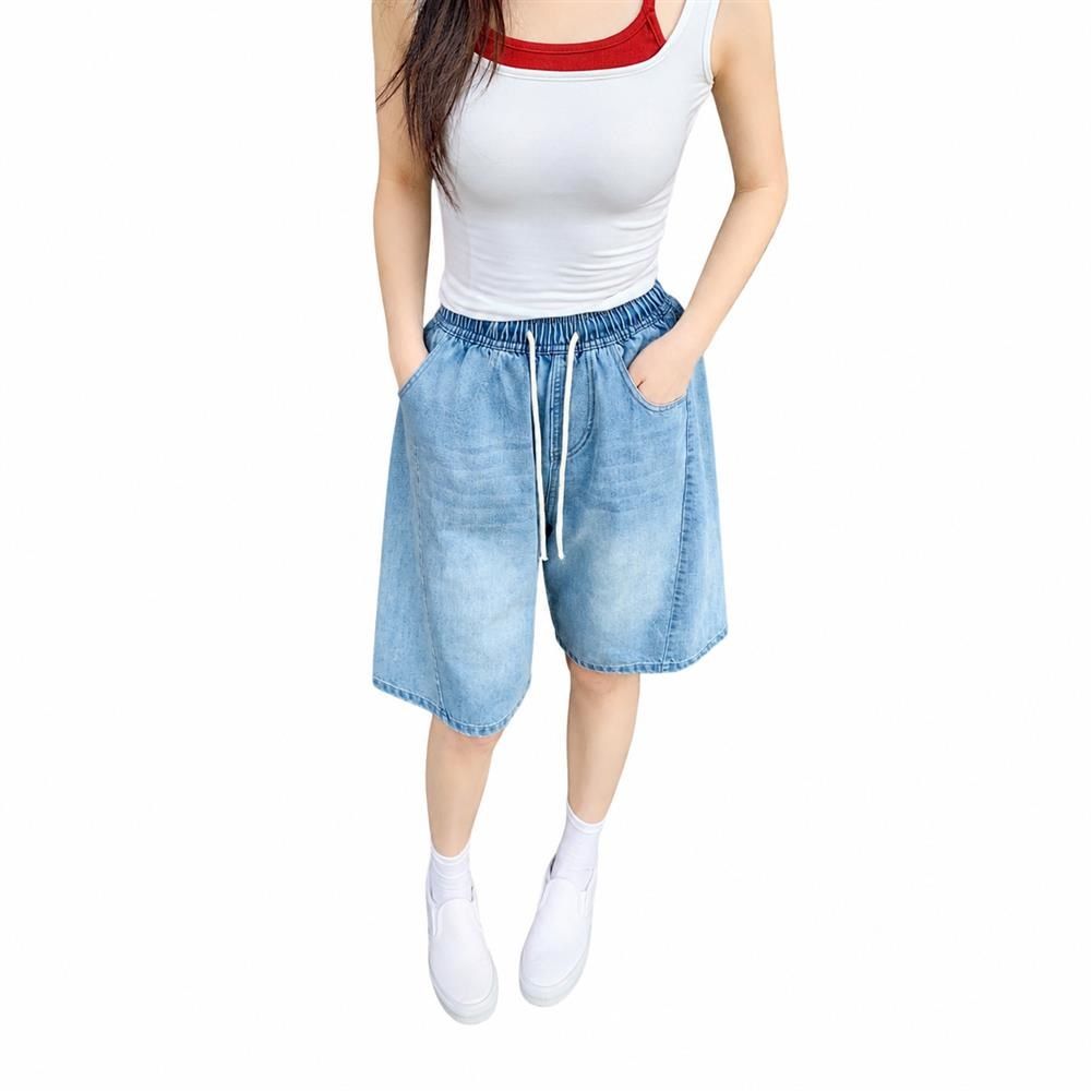 デニムショートパンツ レディース ハーフパンツ 短パンツ 半ズボン ウエストゴム 美脚 体型カバー ひざ丈 五分丈 ジーパン カジュアル 薄手 涼しい ポケット付き 夏｜Clover Rainbow