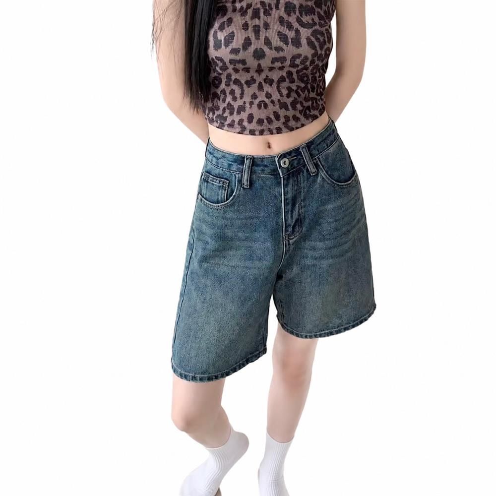 デニムハーフパンツ レディース 5分丈 膝丈 ジーンズ ハイウエスト ストレート ワイド ショートパンツ ゆったり ジーパン カジュアル 体型カバー 春 夏｜Clover Rainbow