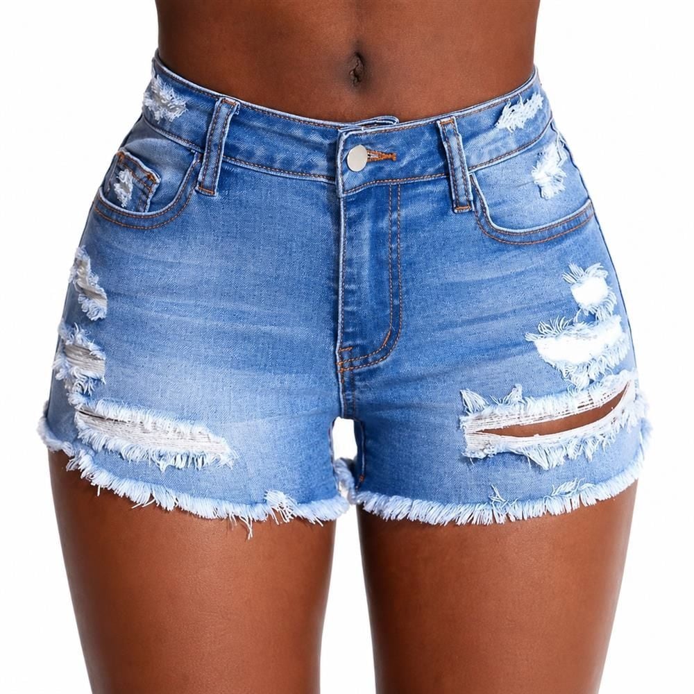 デニムショートパンツ レディース ダメージ ジーンズ ハイウエスト 美脚 ショートパンツ カットオフ フリンジ ホットパンツ 着痩せ カジュアル 通学 デート 旅行 クラッシュデニム ショート丈 ボ｜Clover Rainbow