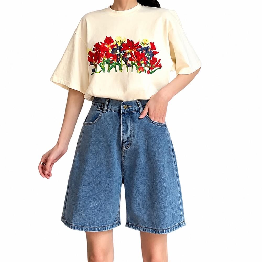 デニムショートパンツ レディース ハーフパンツ ハイウエスト ジーンズ 短パン ゆったり ワイドパンツ バミューダパンツ 美脚 体型カバー カジュアル ジーパン 5分丈 ボ 普段着 通学 夏｜Clover Rainbow
