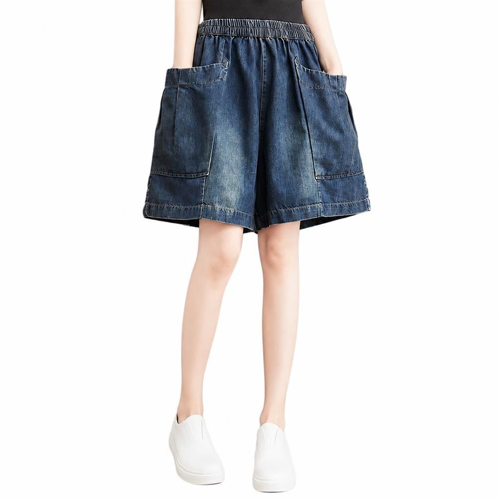 デニムショートパンツ レディース ハーフパンツ ウエストゴム ゆったり キュロットパンツ ワイド 膝上 四分丈 大きいサイズ ジーンズ 短パン 薄手 体型カバー ポケット付き カジュアル 夏 お出かけ｜Clover Rainbow 10,967円