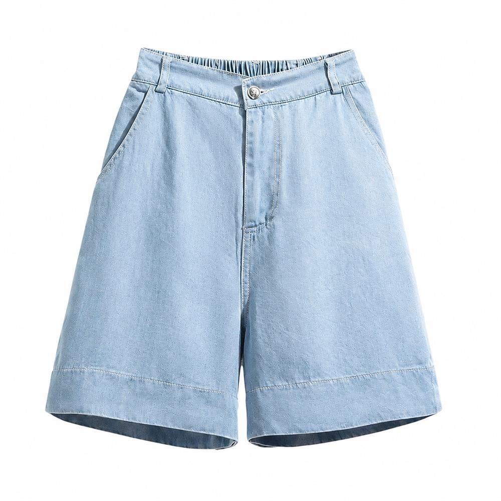 デニムハーフパンツ レディース ハイウエスト ショートパンツ ワイドパンツ ジーンズ 体型カバー 着痩せ テンセルデニム 薄手 涼しい 後ろゴム ゆったり キュロット 夏|Clover Rainbow