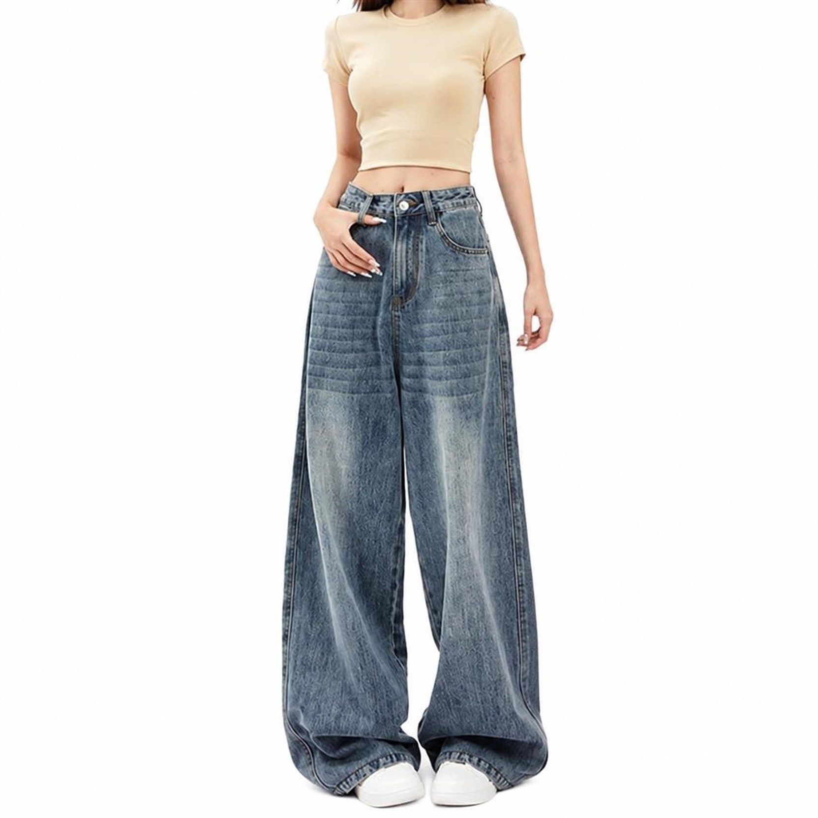 デニムパンツ レディース ワイドパンツ ハイウエスト ジーンズ バギーパンツ ゆったり 体型カバー 脚長 ストレート レトロ カジュアル ジーパン 落ち感 ボトムス 美脚 フルレングス 通勤 通学 春|Clover Rainbow