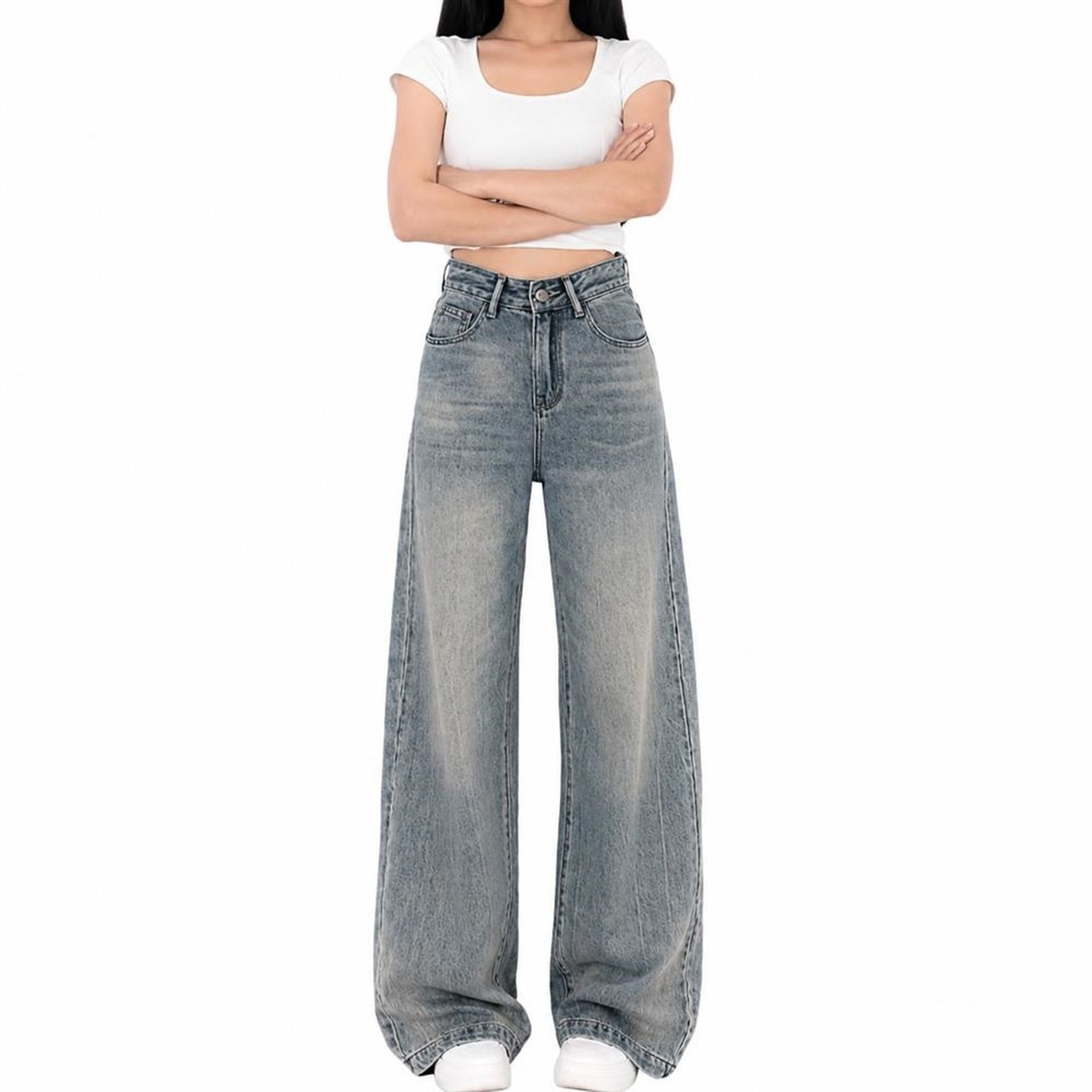 デニムパンツ レディース ジーンズ ハイウエスト ワイドパンツ 美脚 脚長 ジーパン ストレート ゆったり 体型カバー ヴィンテージ風 ボトムス カジュアル ロングパンツ 着痩せ おしゃれ 春 夏 秋|Clover Rainbow