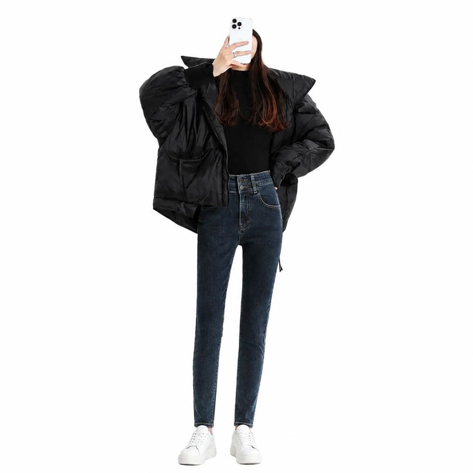 デニムパンツ レディース スキニー ジーンズ ハイウエスト 美脚 ダブルボタン 脚長効果 着痩せ ストレッチ ジーパン スキニーパンツ 細見え スリム タイト ボトムス｜Clover Rainbow