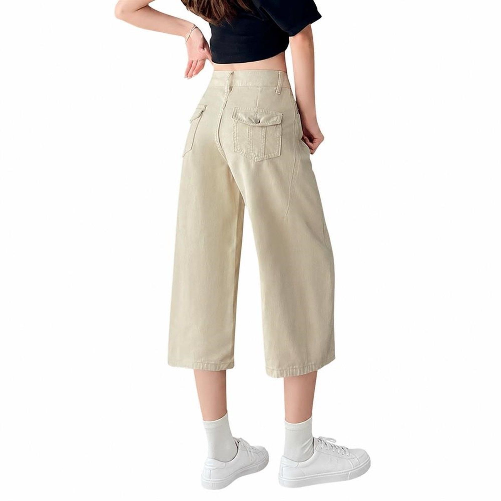 デニムパンツ レディース ハーフパンツ ハイウエスト ワイドパンツ ジーパン クロップドパンツ ゆったり 体型カバー ガウチョパンツ 着痩せ カジュアル 短パン 美脚 ポケット付き 涼しい 通学 通勤｜Clover Rainbow