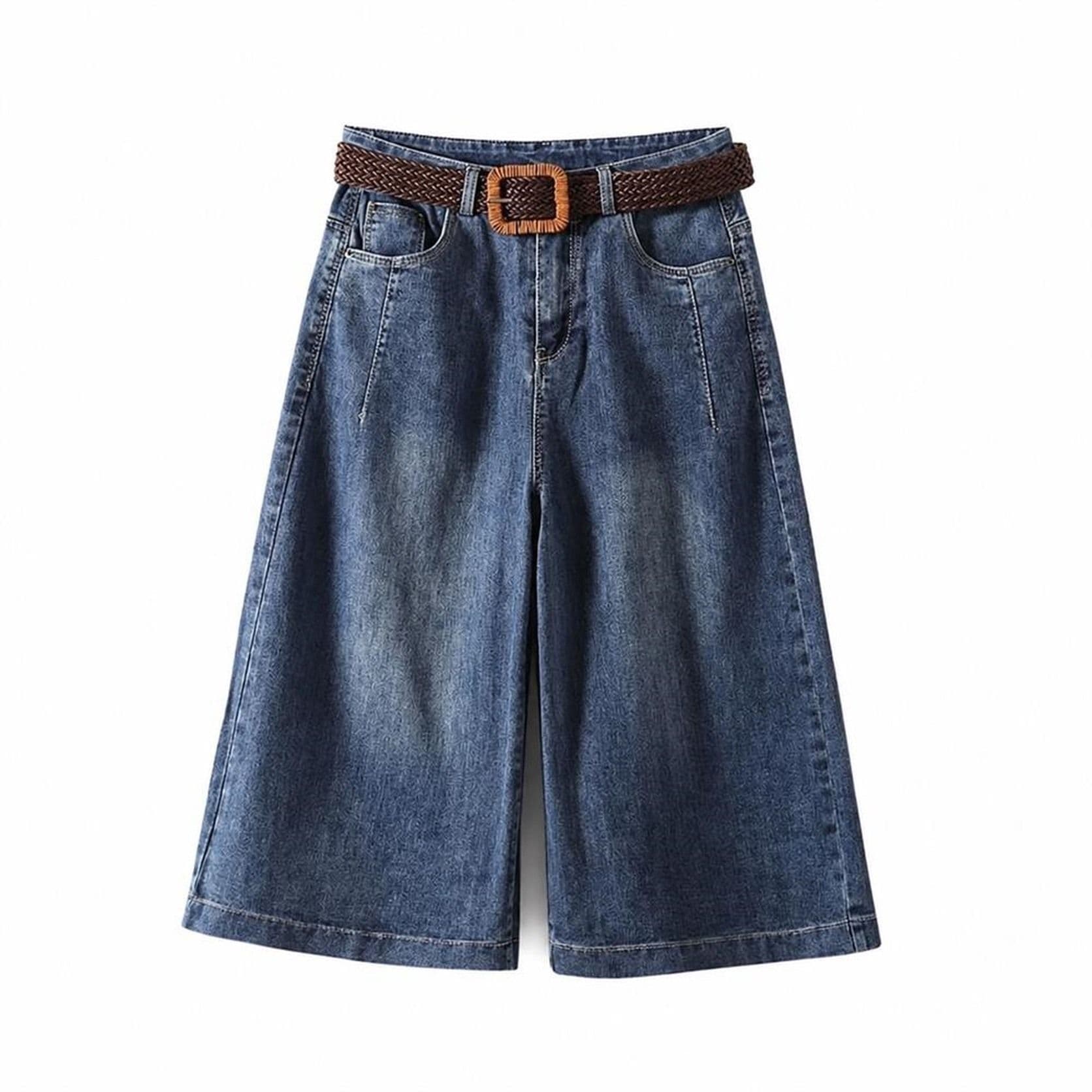 ハーフパンツ デニム レディース ガウチョパンツ 七分丈 クロップドパンツ ハイウエスト ワイドパンツ ジーパン ゆったり ボトムス 薄手 膝丈 Aライン 体型カバー 着痩せ カジュアル 涼しい 春｜Clover Rainbow