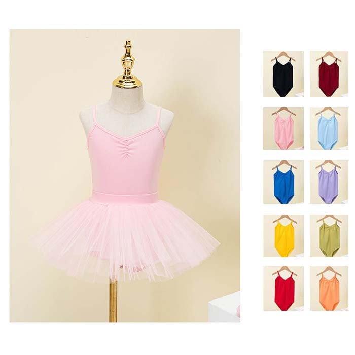 バレエトレオタード キッズ ステージ衣装 練功服 バレエ用品 子供バレエ レオタード 全10色 キャミソール チュチュ スカート付き 子どもバレエレオタード 背中クロス 練習着 バレエ用品 ジュニア 試合 女の子 ストレッチ レッスン着 発表会 体操服 チュールスカート 可愛い画像