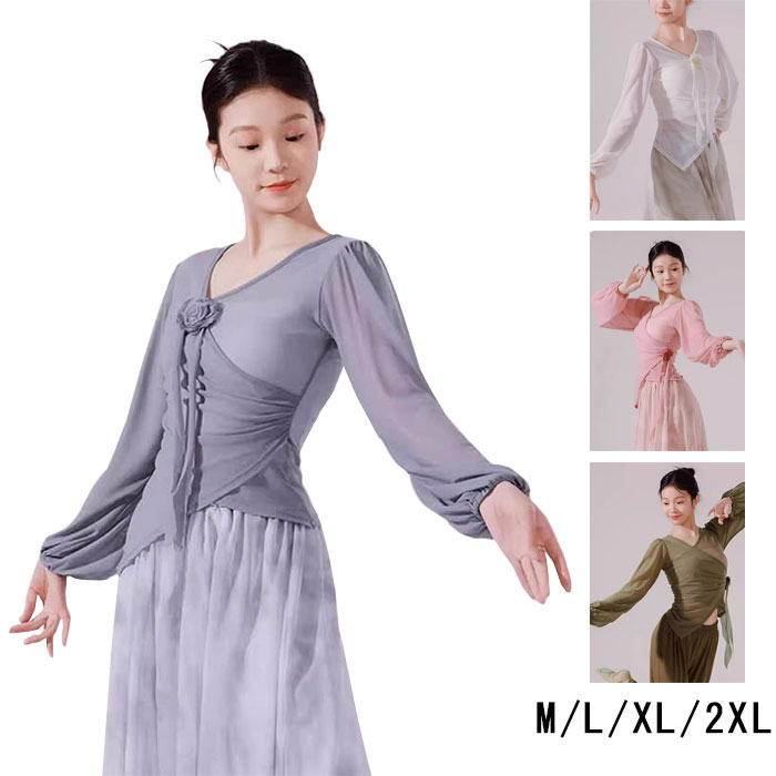 送料無料 ダンストップス 古典ダンス モダンダンス 衣装 ダンス トップス シースルー チュール フラワー レッスン着 アシンメトリー 練習着 社交ダンス 練功服 民族風 バレエ ヨガ 舞台衣装 発表会 団体服 お揃い ステージ衣装 文化祭 大人 舞台演出 透け感 おしゃれ画像