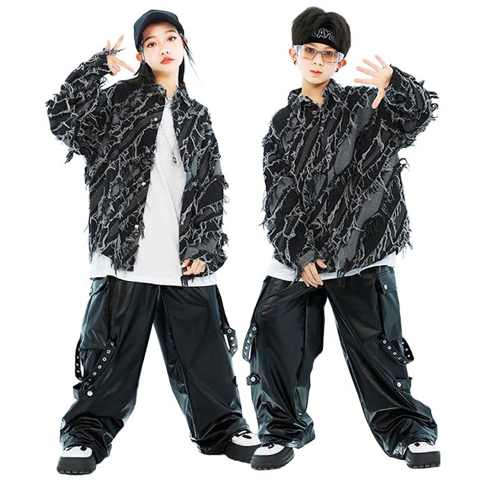 キッズジャズダンス衣装 セットアップ ジャケット デニム シャツ パンツ 個性派 キッズ ダンス衣装 男の子 女の子 かっこいい 男女兼用 カジュアル 子供 ストリート ダンスウェア ヒップホップ ジャズダンス ポッピング 韓国 演出服 練習着 団体服 応援団 原宿系 おしゃれ