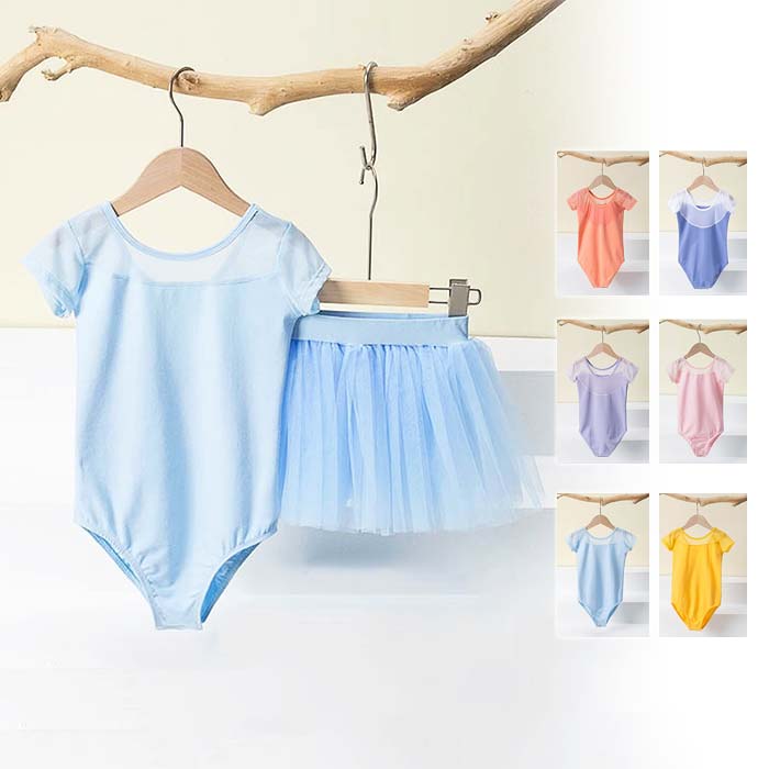 子供バレエ レオタード チュチュ 練習着 ダンスウェア キッズ 半袖 シースルー 可愛い バレエトレオタード バレエ スカート付き ステージ衣装 ジュニア 子供 女の子 ストレッチ バレエ用品 レッスン着 コンクール シンプル 体操 バレエレオタード 美しい 子供服 練功服画像