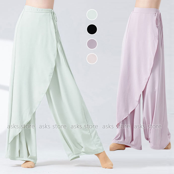 ガウチョパンツ リボン付き ダンス衣装 巻きパンツ 飄逸 ダンスパンツ ジャズダンス 練功服 モダンダンス ワイドパンツ レディース 踊りパンツ レッスン着 ヨガパンツ 古典舞踊 古典ダンス衣装 社交ダンス イベント 練習着 ステージ衣装 団体服 発表会 演出服 おしゃれ画像