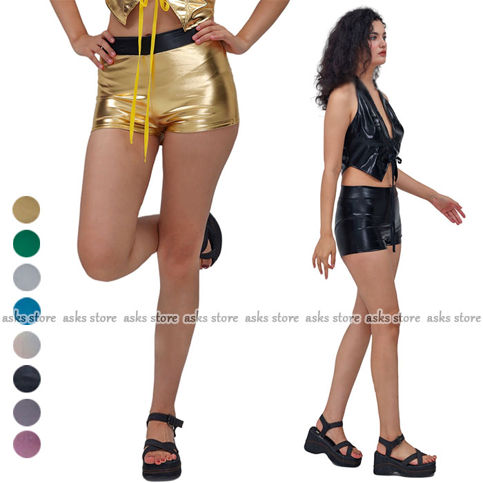 送料無料 ホットパンツ ステージ衣装 ショートパンツ メタリック ミニパンツ ダンスパンツ 配色 演出服 舞台衣装 光沢感 ジャズダンス衣装 ヒップホップ パーティー ハイウエスト メタル クラブ 細身 セクシー ダンサー DS イベント メタリック 短パン セクシー 超過激 エロ画像