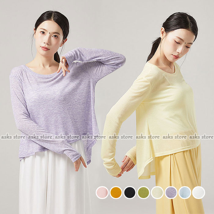 ダンス衣装トップス モダンダンス ブラウス 長袖 シースルー感 8色 フィッシュテール 古典ダンストップス 競技着 レディース 練功服 新作 アシンメトリー クラシカル エレガント 社交ダンス 練習着 レッスン着 舞台 バレエ ヨガ ステージ衣装 エスニック 演出服 ゆったり画像