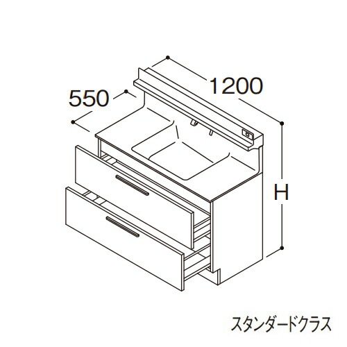 ●TOTO 【LDSFB120BCRDS1A】洗面化粧台 スタンダード オクターブ 2段引き出し 右側回避 カウンター高さ800mm 間口1200mm 寒冷地 受注生産〔GA〕