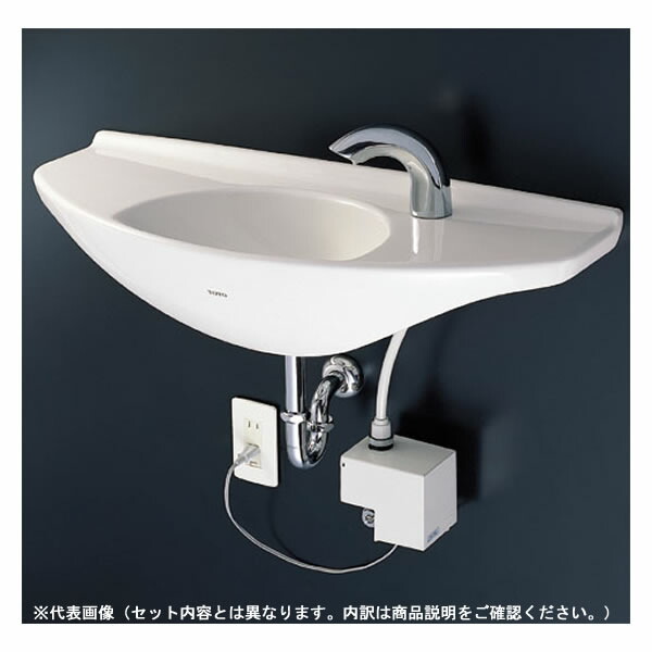 ●TOTO セット品番【L650D+TLE28SS1W】壁掛手洗器 カウンター一体形 台付自動水栓(単水栓・発電タイプ) アクアオート 床排水金具(Sトラップ)