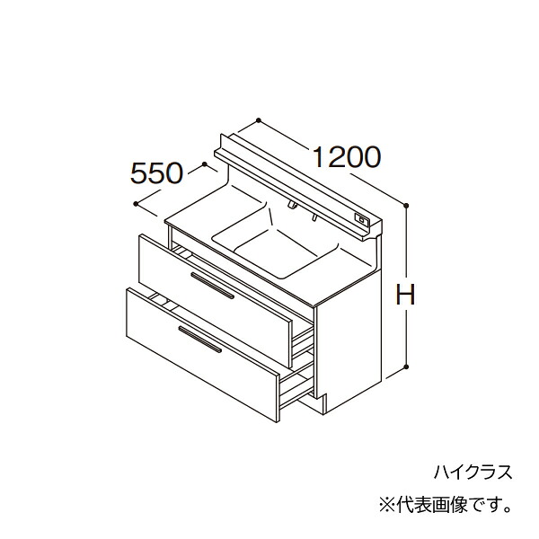 ●TOTO 【LDSFB120BCBCS2】洗面かざり付ける台 飛び切り オクターブ 2段引き出し 右寄りくぐり抜ける+体量計納めるあり カウンタ高さ800 間口1200 冷ややかさ地 受注約1週〔GA〕