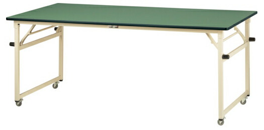 ●u.ヤマキン/山金工業【STRC-1875N-GI】ワークテーブル 折りタタミタイプ 移動式 塩ビシート天板(グリーン) アイボリー 組立式