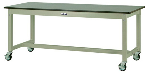 ●u.ヤマキン/山金工業【SVRC-1590-GG】ワークテーブル 800シリーズ 移動式 H740mm 塩ビシート天板 グリーン 組立式