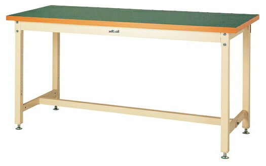 ●u.ヤマキン/山金工業【SSRH-1875-GI】ワークテーブル スーパータイプ 固定式 H900mm 塩ビシート天板(グリーン) アイボリー 組立式