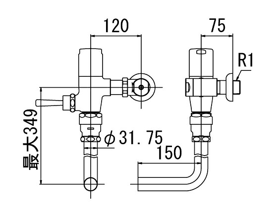 INAX/LIXIL【CF-60U-C】定流量弁なしフラッシュバルブ 一般用(節水形) 壁給水形 中水 受注約4週4週〔IE〕