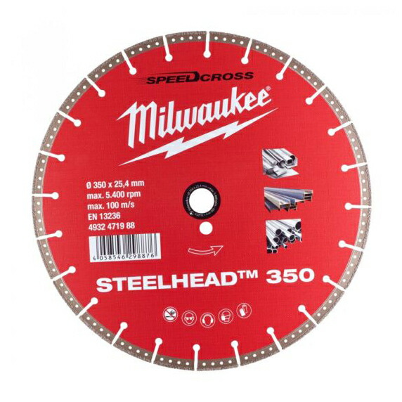 ▲●u.ミルウォーキー/Milwaukee 【4932471988】350粍ダイヤモンドブレード(スチール写真頭顱・金細工職人用)