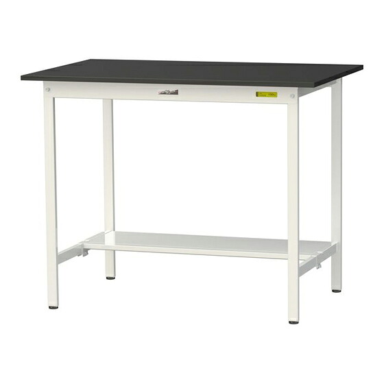 ●u.ヤマキン/山金工業 【SLKH-1275T-BKW】ワークテーブル LABシリーズ(固定式) H950mm 半面棚板付 ケミテクト天板(ブラック) 組立式