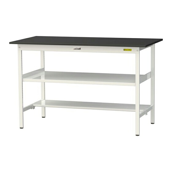 ●u.ヤマキン/山金工業 【SLKH-1575TF-BKW】ワークテーブル LABシリーズ(固定式 中間棚板付) H950mm 半面棚板付 ケミテクト天板(ブラック) 組立式