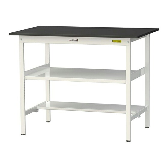 ●u.ヤマキン/山金工業 【SLKH-1275TF-BKW】ワークテーブル LABシリーズ(固定式 中間棚板付) H950mm 半面棚板付 ケミテクト天板(ブラック) 組立式｜家電と住設のイークローバー 37,037円