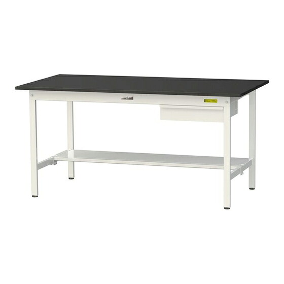 ●u.ヤマキン/山金工業 【SLK-1575UT-BKW】ワークテーブル LABシリーズ(固定式 キャビネット付) H740mm 半面棚板付 ケミテクト天板(ブラック) 組立式