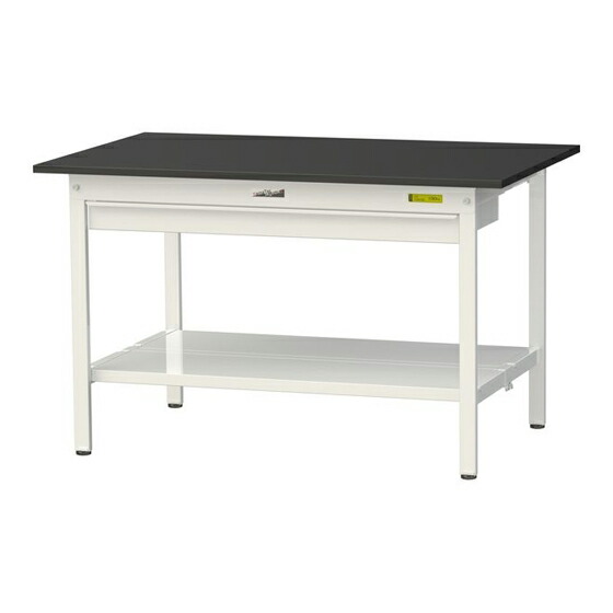 ●u.ヤマキン/山金工業 【SLK-1275WTT-BKW】ワークテーブル LABシリーズ(固定式 ワイド引出し付) H740mm 全面棚板付 ケミテクト天板(ブラック) 組立式