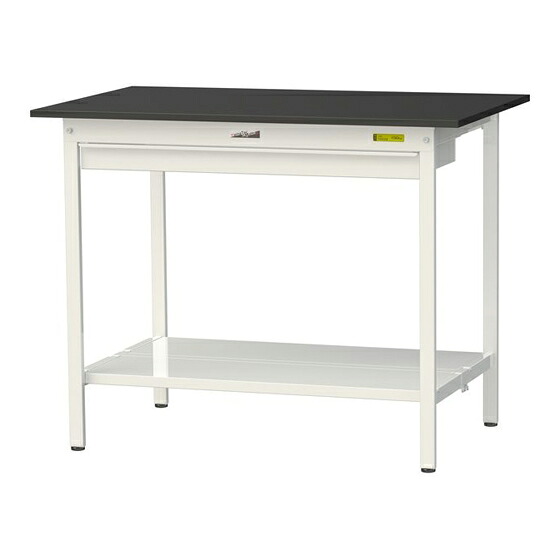 ●u.ヤマキン/山金工業 【SLKH-1275WTT-BKW】ワークテーブル LABシリーズ(固定式 ワイド引出し付) H950mm 全面棚板付 ケミテクト天板(ブラック) 組立式