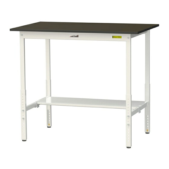 ●u.ヤマキン/山金工業 【SLMAH-1275T-BRW】ワークテーブル LABシリーズ(高さ調整タイプ) H900～H1200mm 半面棚板付 指紋レスメラミン天板(ブラウン) 組立式｜家電と住設のイークローバー
