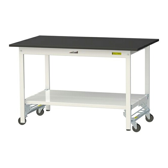 ●u.ヤマキン/山金工業 【SLKU-1275TT-BKW】ワークテーブル LABシリーズ(ワンタッチ移動タイプ) H740mm 全面棚板付 ケミテクト天板(ブラック) 組立式