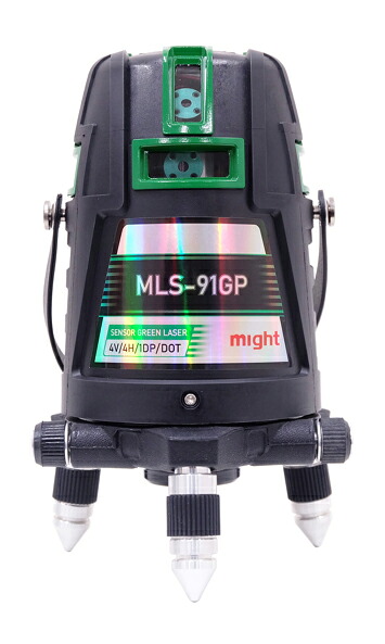 ●∂マイト工業 レーザー墨出し器【MLS-91GP-R】マイティライン 本体+受光器MK-404G/セット (LDグリーンレーザー/ドット/センサー) 4V/4H/1P|家電と住設のイークローバー
