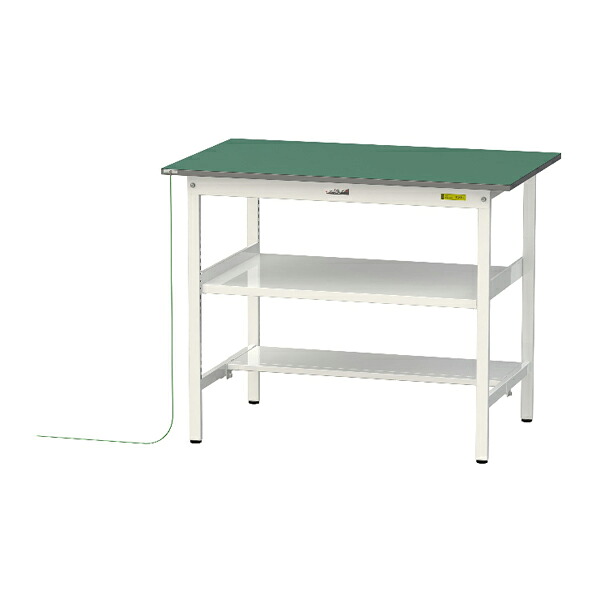 ●u.ヤマキン/山金工業 【SUPEH-1275TF-WW】ワークテーブル 150シリーズ 導電性マット貼りタイプ 固定式 中間棚 H950mm 半面棚板付 組立式｜家電と住設のイークローバー