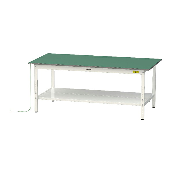 ●u.ヤマキン/山金工業 【SUPEA-1875TT-WW】ワークテーブル 150シリーズ 導電性マット貼りタイプ 高さ調整タイプ H600mm～H900mm 全面棚板付 組立式