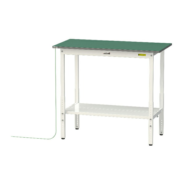 ●u.ヤマキン/山金工業 【SUPEAH-1260TT-WW】ワークテーブル 150シリーズ 導電性マット貼りタイプ 高さ調整タイプ H900mm～H1200mm 全面棚板付 組立式